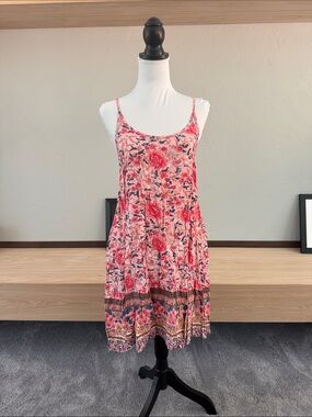 Boho Pink Floral Spaghetti-Strap Mini Dress